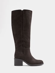 Yours Curve Brown Side Detail Block Heel Boots in Wide E Fit - Image 2 of 5