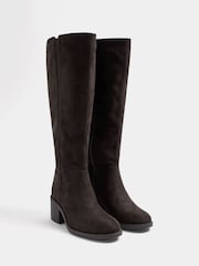 Yours Curve Brown Side Detail Block Heel Boots in Wide E Fit - Image 3 of 5
