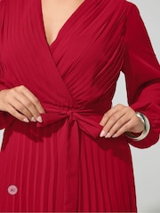 Yours Curve Red Pleated Long Sleeve Wrap Dress - Image 4 of 6