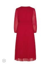 Yours Curve Red Pleated Long Sleeve Wrap Dress - Image 6 of 6