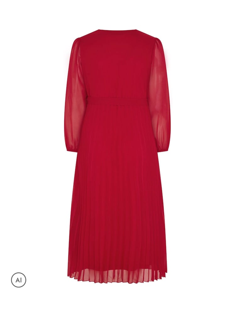 Yours Curve Red Pleated Long Sleeve Wrap Dress - Image 6 of 6 Yours Curve Red Pleated Long Sleeve Wrap Dress - Image 6 of 6