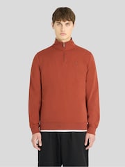 Lyle & Scott Brown Superfine Quarter Zip Sweatshirt - Image 1 of 6