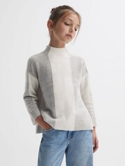 Reiss Grey/White Dulcie 4-9 yrs Funnel Neck Striped Jumper - Image 1 of 4