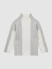 Reiss Grey/White Dulcie 4-9 yrs Funnel Neck Striped Jumper - Image 2 of 4