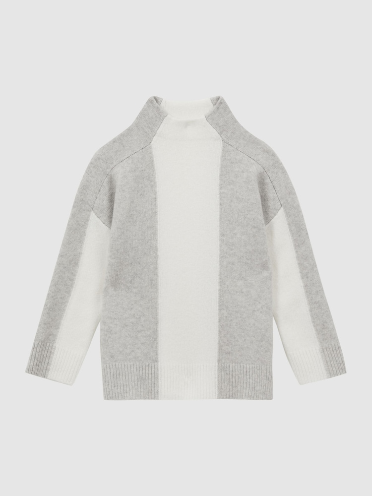 Reiss Grey/White Dulcie 4-9 yrs Funnel Neck Striped Jumper - Image 2 of 4