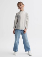 Reiss Grey/White Dulcie 4-9 yrs Funnel Neck Striped Jumper - Image 3 of 4