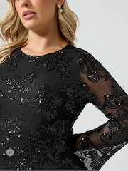 Yours Curve Black London Sequin Mesh Dress - Image 4 of 6