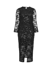 Yours Curve Black London Sequin Mesh Dress - Image 5 of 6
