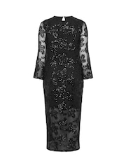 Yours Curve Black London Sequin Mesh Dress - Image 6 of 6