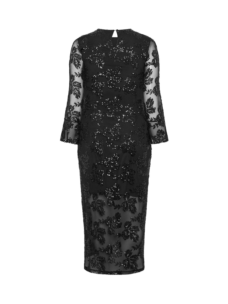 Yours Curve Black London Sequin Mesh Dress - Image 6 of 6