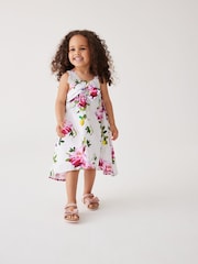 Baker by Ted Baker Floral Bow Woven 100% Cotton White Dress - Image 1 of 11