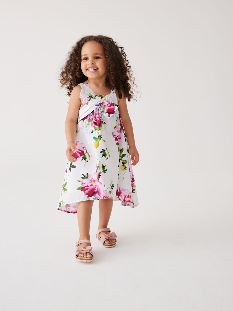 Baker by Ted Baker Floral Bow Woven 100% Cotton White Dress - Image 1 of 11 Baker by Ted Baker Floral Bow Woven 100% Cotton White Dress - Image 1 of 11