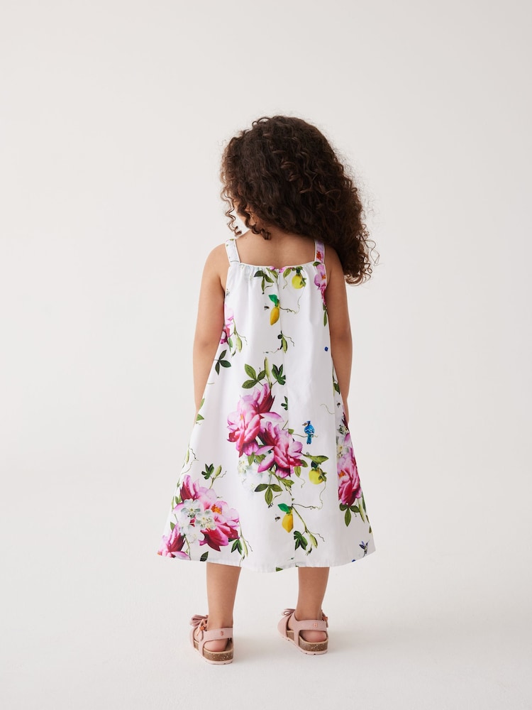 Baker by Ted Baker Floral Bow Woven 100% Cotton White Dress - Image 2 of 11