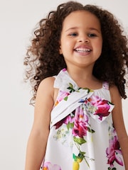 Baker by Ted Baker Floral Bow Woven 100% Cotton White Dress - Image 4 of 11