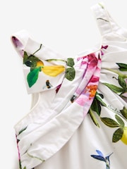 Baker by Ted Baker Floral Bow Woven 100% Cotton White Dress - Image 9 of 11