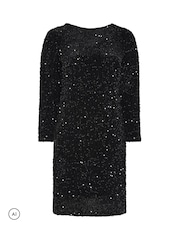 Yours Curve Black Sequin Velvet Satin Bow Back Shift Dress - Image 6 of 7