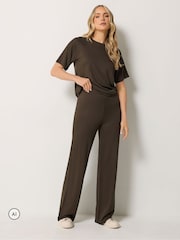 Long Tall Sally Brown Loopback Wide Leg Trousers - Image 1 of 6