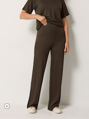 Long Tall Sally Brown Loopback Wide Leg Trousers - Image 2 of 6