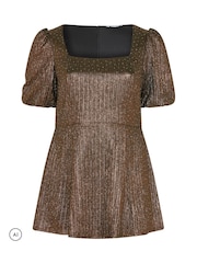 Yours Curve Brown Metallic Studded Peplum Top - Image 5 of 6