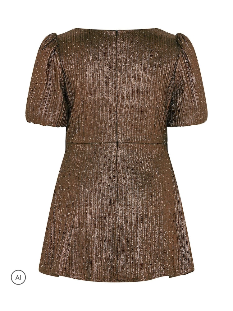 Yours Curve Brown Metallic Studded Peplum Top - Image 6 of 6 Yours Curve Brown Metallic Studded Peplum Top - Image 6 of 6