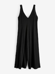 Black Cotton Rich Wide Leg Jersey Sleeveless Jumpsuit - Image 5 of 6