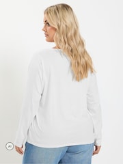 Yours Curve White Long Sleeve Henley Button T-Shirt - Image 3 of 6
