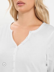 Yours Curve White Long Sleeve Henley Button T-Shirt - Image 4 of 6