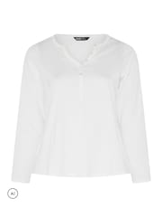 Yours Curve White Long Sleeve Henley Button T-Shirt - Image 5 of 6