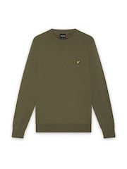 Lyle & Scott Olive Green Cotton Merino Crew Neck Jumper - Image 1 of 1