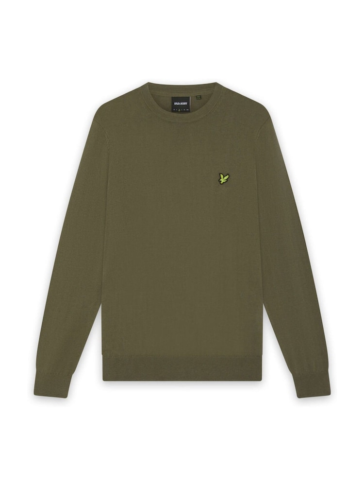 Lyle & Scott Olive Green Cotton Merino Crew Neck Jumper - Image 1 of 1