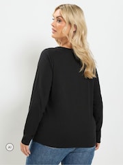Yours Curve Black Long Sleeve Henley Button T-Shirt - Image 3 of 6