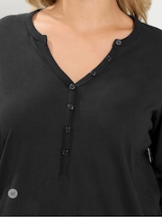 Yours Curve Black Long Sleeve Henley Button T-Shirt - Image 4 of 6