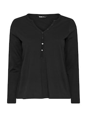 Yours Curve Black Long Sleeve Henley Button T-Shirt - Image 5 of 6
