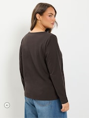 Yours Curve Brown Long Sleeve Henley Button T-Shirt - Image 3 of 6