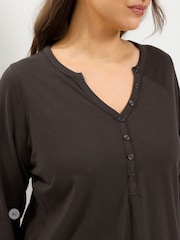 Yours Curve Brown Long Sleeve Henley Button T-Shirt - Image 4 of 6