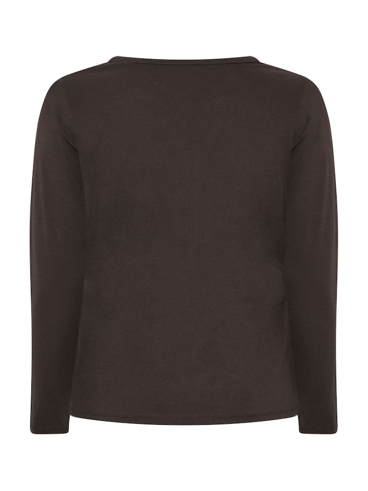 Yours Curve Brown Long Sleeve Henley Button T-Shirt - Image 6 of 6