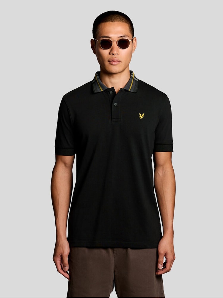 Lyle & Scott Black Tartan Collar Polo Shirt - Image 1 of 6