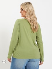 Yours Curve Green Long Sleeve Henley Button T-Shirt - Image 3 of 6