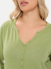 Yours Curve Green Long Sleeve Henley Button T-Shirt - Image 4 of 6