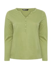 Yours Curve Green Long Sleeve Henley Button T-Shirt - Image 5 of 6