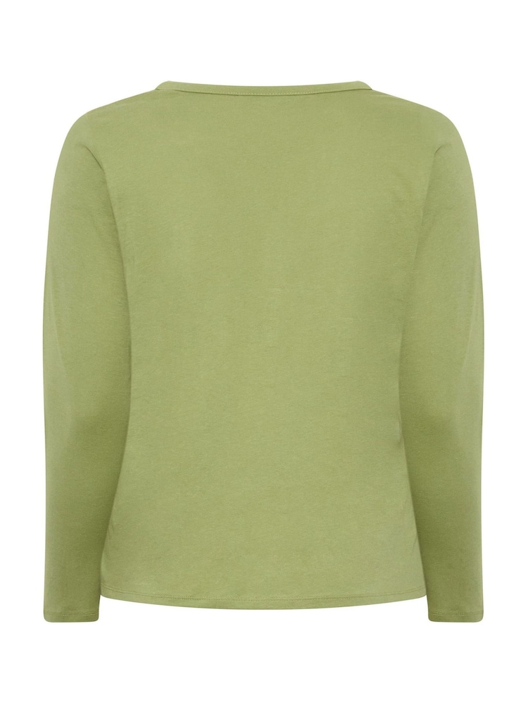 Yours Curve Green Long Sleeve Henley Button T-Shirt - Image 6 of 6 Yours Curve Green Long Sleeve Henley Button T-Shirt - Image 6 of 6