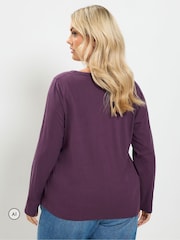 Yours Curve Purple Long Sleeve Henley Button T-Shirt - Image 3 of 6