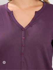 Yours Curve Purple Long Sleeve Henley Button T-Shirt - Image 4 of 6