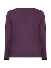 Yours Curve Purple Long Sleeve Henley Button T-Shirt - Image 6 of 6