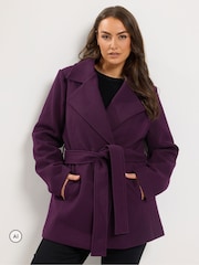 Yours Curve Purple Short Wrap Coat - Image 1 of 6