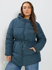 Yours Curve Blue Short Padded Jacket - Image 1 of 7