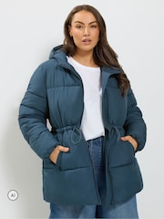 Yours Curve Blue Short Padded Jacket - Image 4 of 7
