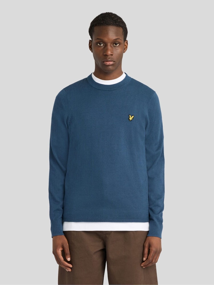 Lyle & Scott Blue Cotton Merino Crew Neck Jumper - Image 1 of 6 Lyle & Scott Blue Cotton Merino Crew Neck Jumper - Image 1 of 6