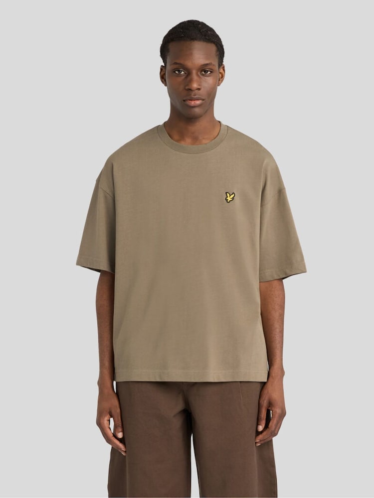 Lyle & Scott Taupe Brown Boxy Fit T-Shirt - Image 1 of 6 Lyle & Scott Taupe Brown Boxy Fit T-Shirt - Image 1 of 6