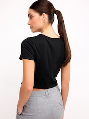 Black Slim Fit Ribbed Short Sleeve Crew Neck T-Shirt - Image 3 of 7